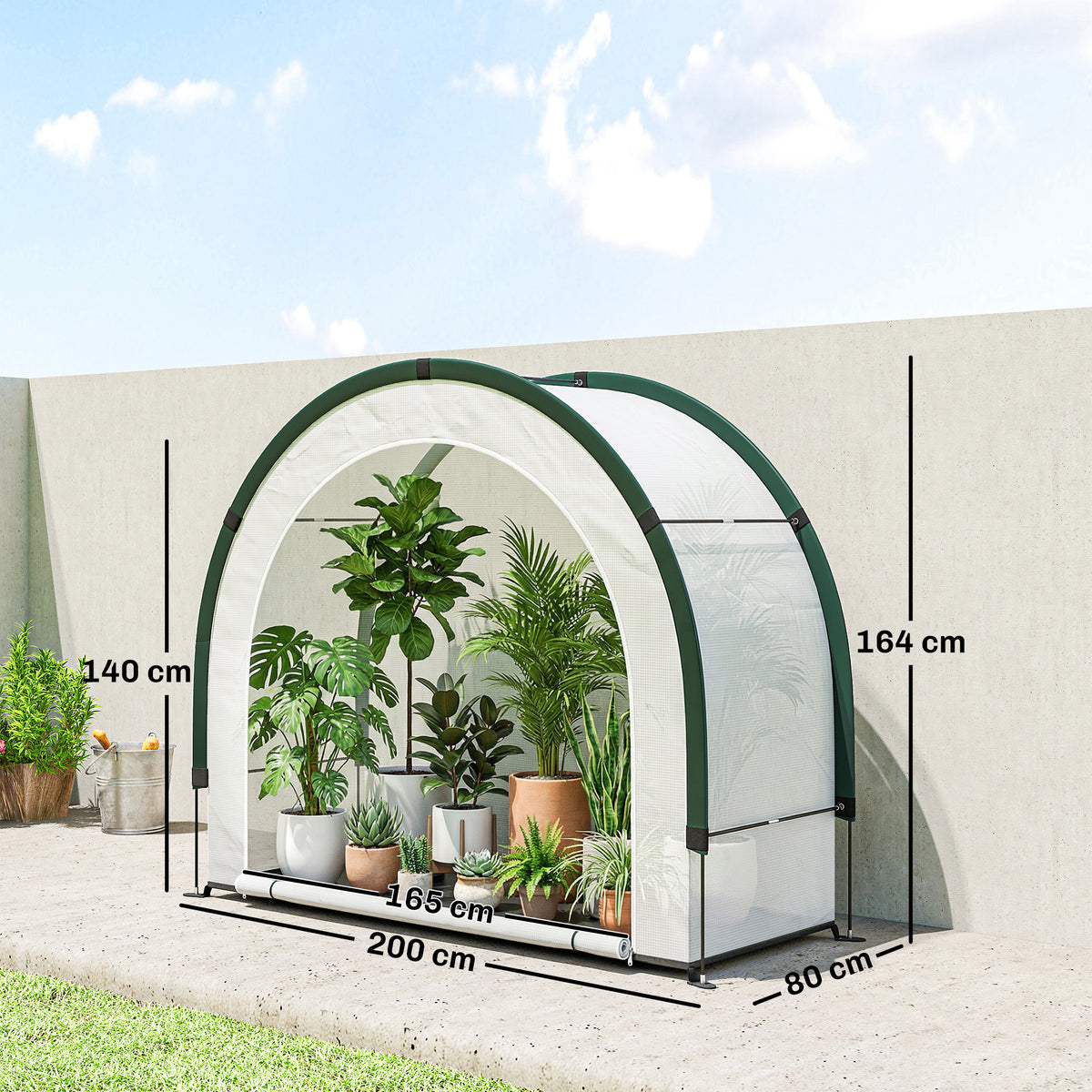 Serre de Jardin Pliable et Portable, Petite Serre de Balcon en Bâche PE et Porte Zippée, 200 x 80 x 164 cm, Vert