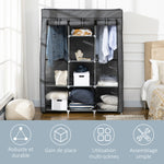 Armoire penderie multi-rangement - 8 étagères, 2 barres - non tissé gris