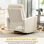 Fauteuil inclinable, fauteuil de relaxation avec repose-pieds, pivotant à 360° et basculant, 76 x 94 x 100 cm, beige