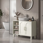 Meuble sous lavabo meuble de salle de bain avec placard à deux niveaux étagères réglables 90l x 30P x 63H cm crème