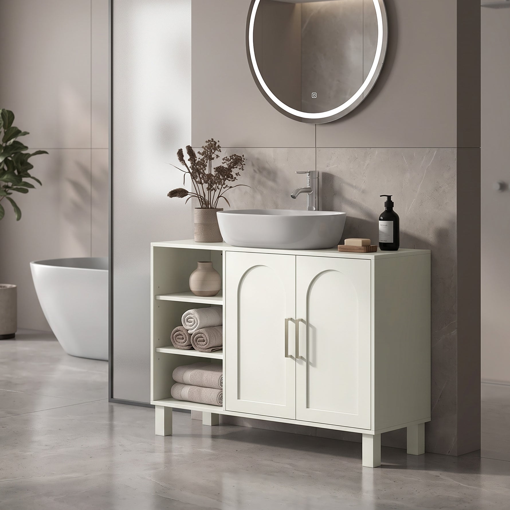 Meuble sous lavabo meuble de salle de bain avec placard à deux niveaux étagères réglables 90l x 30P x 63H cm crème