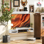 Ensemble meuble TV suspendu avec étagère murale meuble télé bois mural passe-câbles 120 x 24 x 16 cm blanc