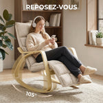 Fauteuil à Bascule avec Repose-Pieds Ajustable, Rocking Chair avec Pieds en Bois de Bouleau, 67x93x105cm, Marron Clair