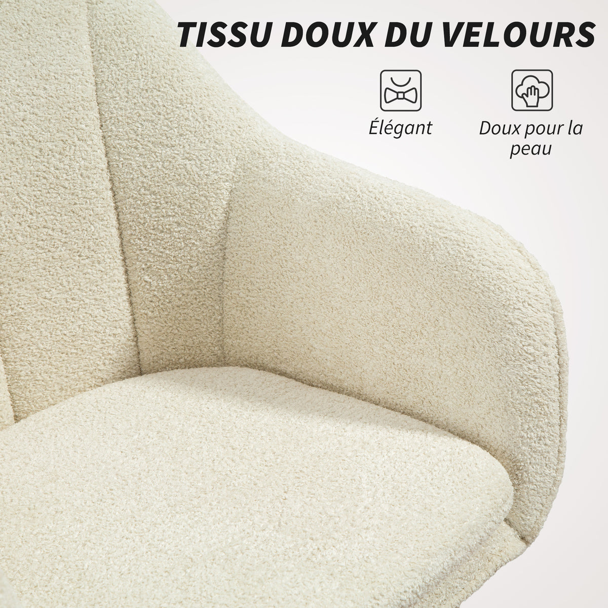 Chaise de bureau, fauteuil de bureau ergonomique réglable en hauteur, siège pivotante, fonction de bascule, beige