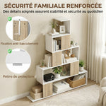 Étagère de rangement, bibliothèque géométrique à 5 niveaux, pour bureau, salon, chambre, blanc et bois naturel