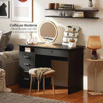 Bureau moderne avec 5 tiroirs, grand plateau, 1 compartiment ouvert, tiroir verrouillable, 110 x 50 x 76cm, noir