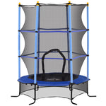 Trampoline Enfant Ø 1,63 × 1,9H m Filet de sécurité Porte zipée Couvre-Ressorts 6 poteaux rembourrés Inclus Bleu
