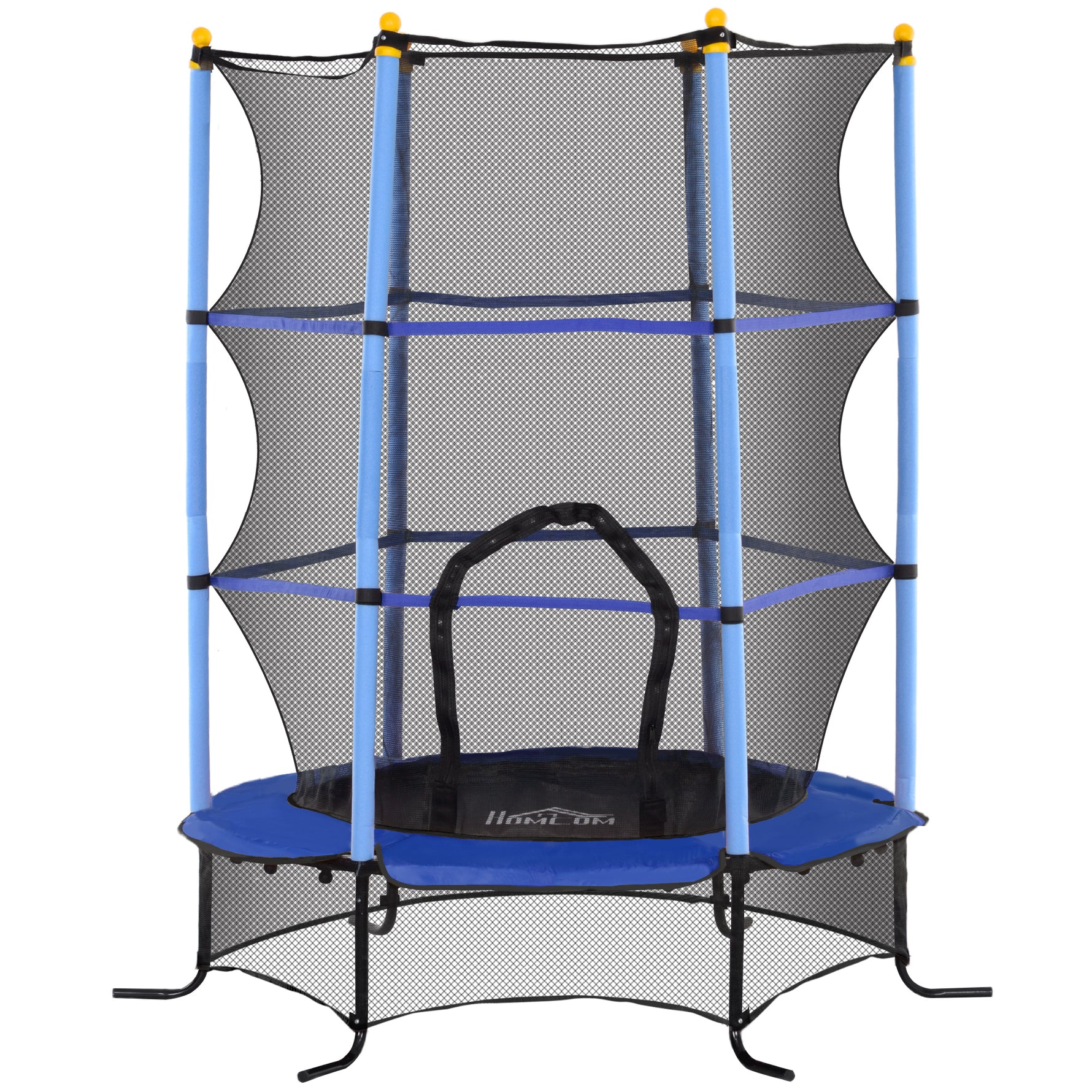 Trampoline Enfant Ø 1,63 × 1,9H m Filet de sécurité Porte zipée Couvre-Ressorts 6 poteaux rembourrés Inclus Bleu
