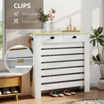 Couvercle de radiateur cache radiateur grille à lattes horizontales avec 2 tiroirs en bois 111l x 19P x 95,5H cm blanc