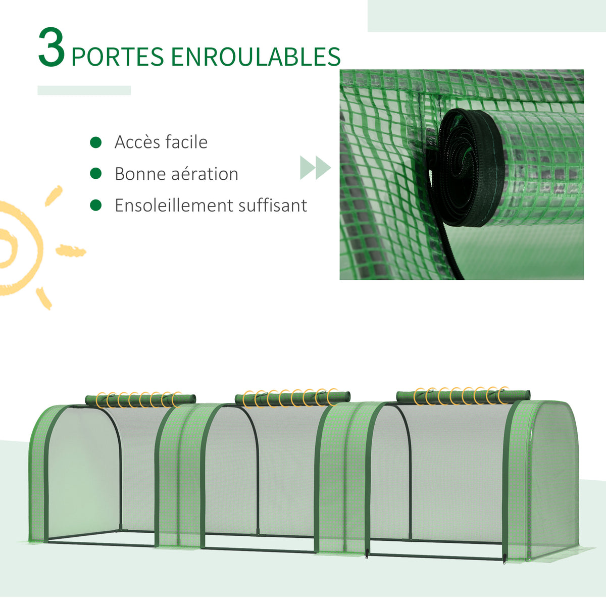 Mini Serre de Jardin Serre à tomates 3L x 1l x 0,8H m Acier PE Haute densité 140 g/m² Anti-UV 3 fenêtres Vert