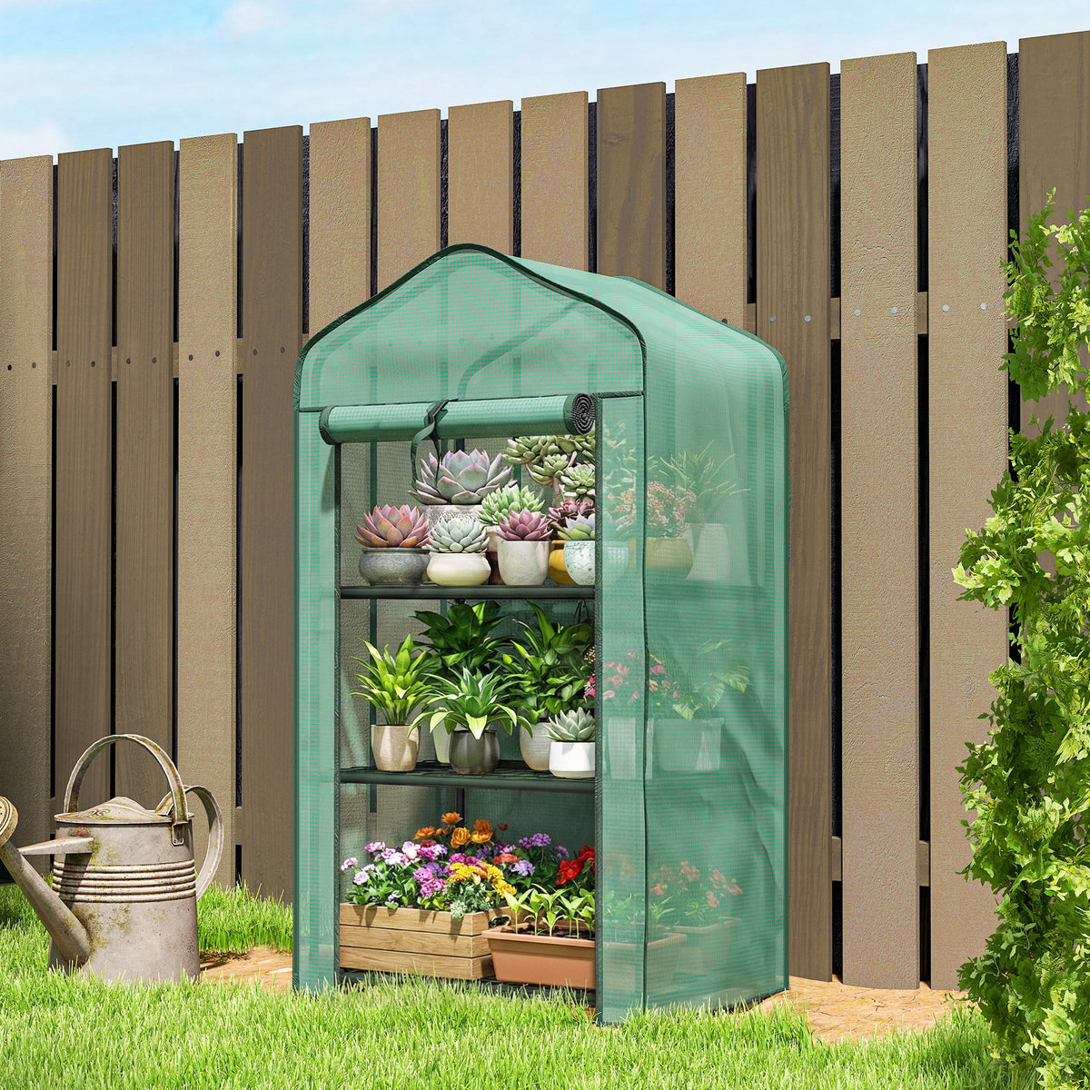 Serre de jardin avec étagères 3 niveaux, serre de balcon, bâche renforcée PE, châssis en acier, 59 x 39 x 127 cm, vert