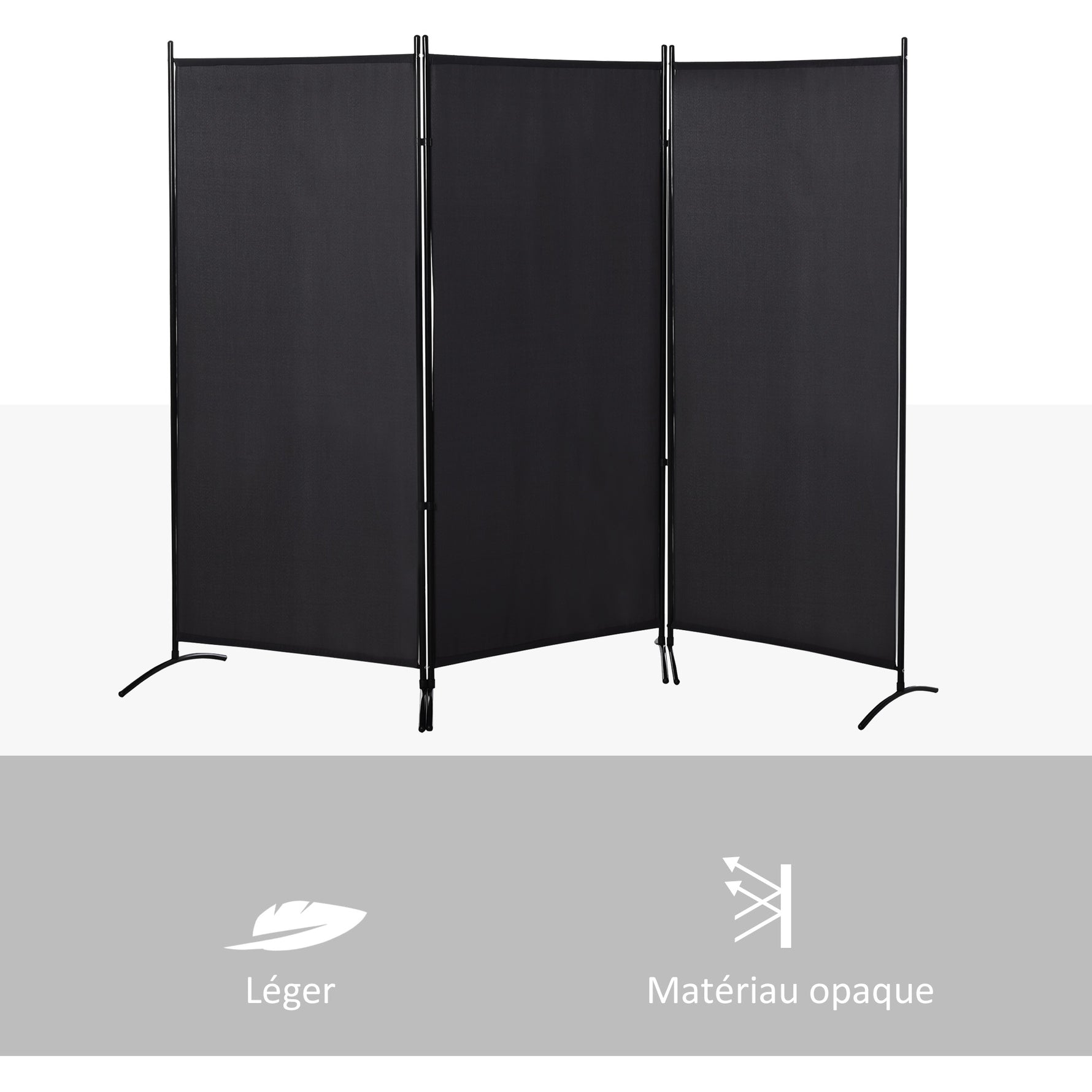 Paravent 3 panneaux dim. 2,53L x 0,5l x 1,82H m Store latéral Brise-Vue paravent sur Pied séparateur métal Polyester