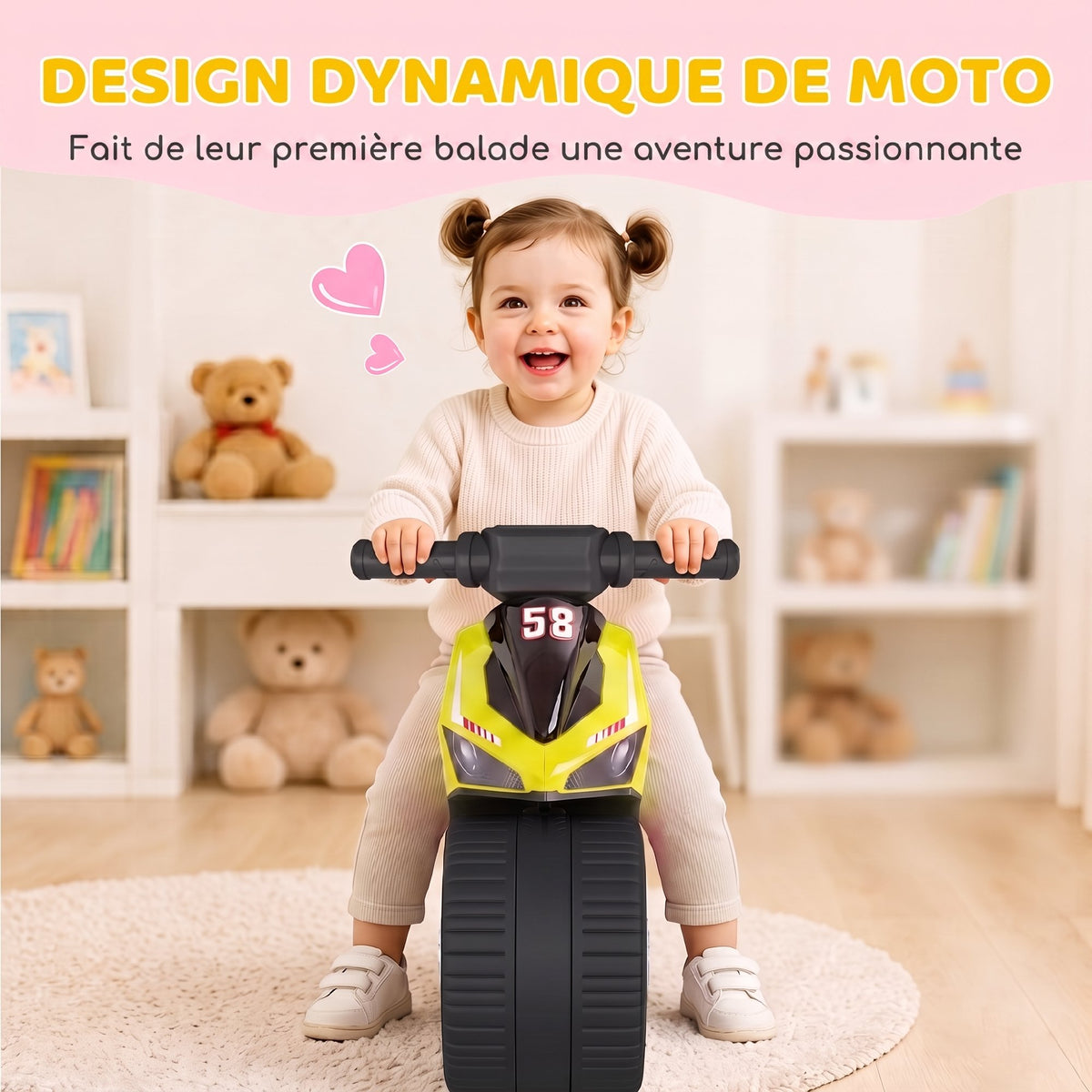 Draisienne pour Enfant, Vélo d'Équilibre avec Musique et Roues Extra-Larges, pour Filles et Garçons 18-36 Mois, Vert