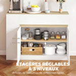 Buffet meuble de rangement avec 2 tiroirs 3 étagères ouvertes et placard 2 portes 110 x 29,5 x 82 cm blanc