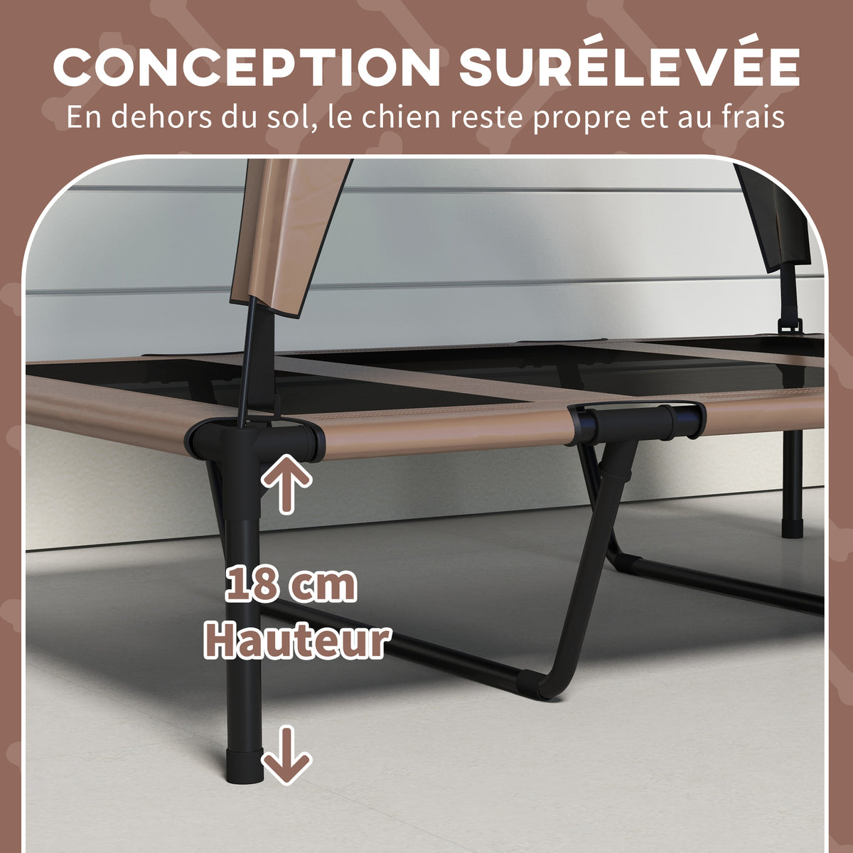 Lit pour chien chat sur pieds lit chien surélevé velum anti-UV oxford sac de transport 106 x 76 x 94 cm café