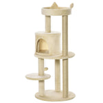 Arbre à chats multi-équipements griffoirs grattoirs plateformes niche jeu boule suspendue Ø 48 x 104H cm crème