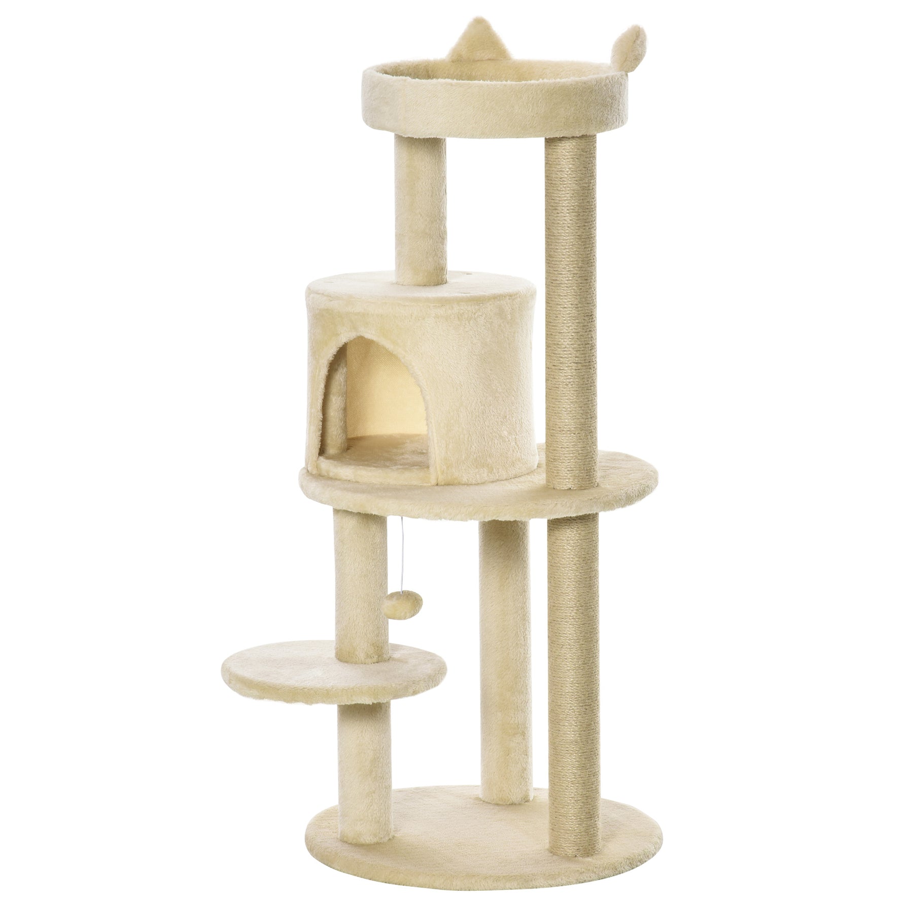 Arbre à chats multi-équipements griffoirs grattoirs plateformes niche jeu boule suspendue Ø 48 x 104H cm crème