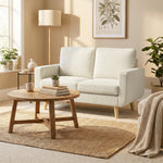 Canapé 2 places en velours côtelé, canapé de salon moderne 134 cm, assise rembourrée, coussin à ressorts, crème