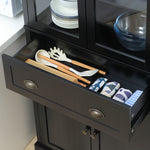 Buffet meuble cuisine rangement armoire de cuisine 4 portes dont 2 portes vitrées et 1 tiroir étagères réglables - noir