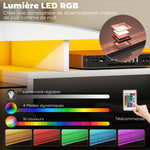 Meuble TV, meuble télé avec éclairage LED RGB, haute brillance, étagères en verre trempé, 120x34x45cm, blanc