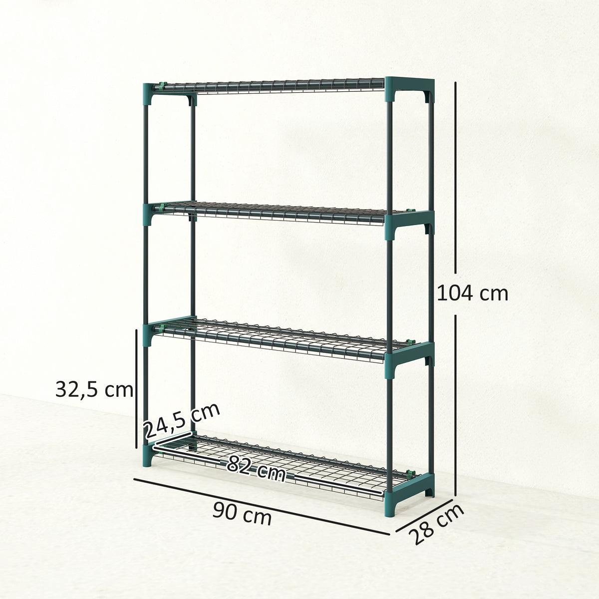 2er-Set Pflanzenregale mit 4 Ebenen für Innen und Außen, Metallhalter für Pflanzen, 90 x 28 x 104 cm, Grün