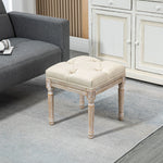Repose pied salon, ottoman, siège rembourré en tissu aspect lin avec pieds en bois d'hévéa, 40 x 40 x 43 cm, beige