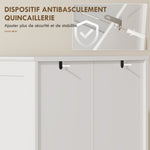 Kitchen tall sideboard, acrylic display cabinet, 4 doors, 10 compartments, 8 shelf racks, 60 x 40 x 162 cm, white