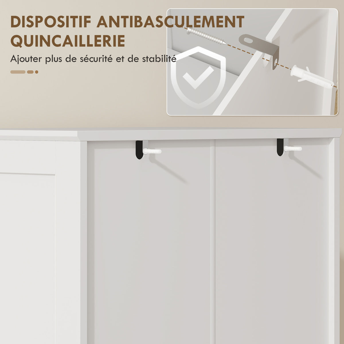 Kitchen tall sideboard, acrylic display cabinet, 4 doors, 10 compartments, 8 shelf racks, 60 x 40 x 162 cm, white