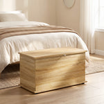 Coffre de Rangement, Banc de Rangement avec Couvercle Rabattable et Charnières de Sécurité, 80 x 40 x 45 cm, Naturel