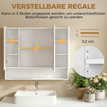 Armadietto a muro da bagno con specchio, mobiletto da bagno 3 ante a specchio, ripiani regolabili, 90x15x75cm, bianco