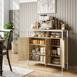 Buffet, meuble de rangement avec 3 portes, compartiment ouvert et 4 étagères réglables, 100 x 35 x 88 cm, bois naturel
