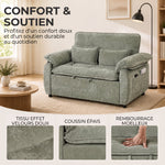 Canapé Convertible 2 Places, Canapé-Lit 3 en 1 Velours 137 cm, Dossier Réglable, Assise Large, 2 Oreillers, Vert