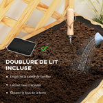 Jardinière avec treillis lit surélevé de jardin en bois avec toit suspendu, trous de drainage et doublure, naturel