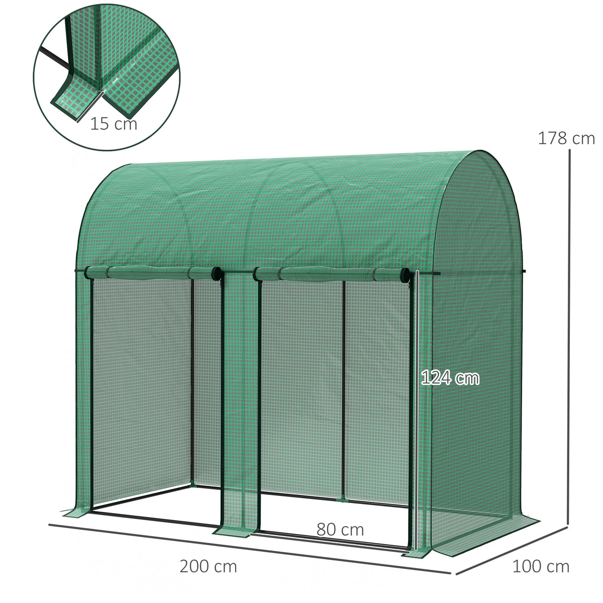 Serre de jardin 2 m² serre à tomates 2 portes zippées enroulables acier PE haute densité anti-UV 2 x 1 x 1,78 m vert