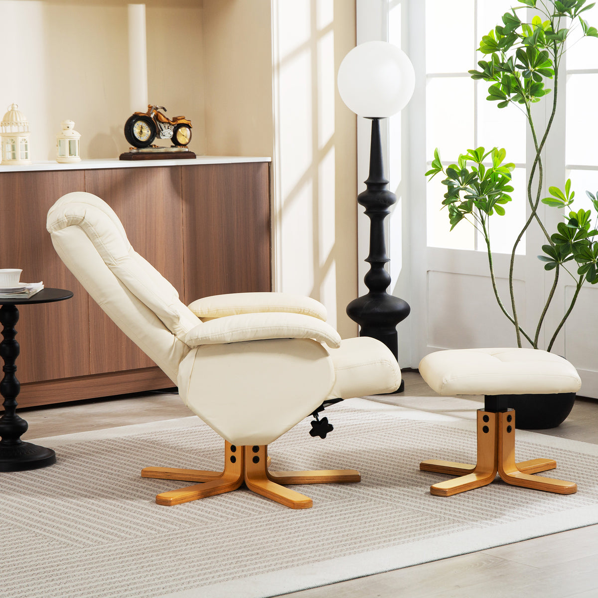 Fauteuil relax avec repose-pied fauteuil de relaxation pivotant 360° dossier inclinable charge 120 Kg crème