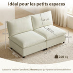 Canapé 2 places modulable, canapé de salon moderne 146 cm sans accoudoirs avec assise large, coussins épais, crème-2