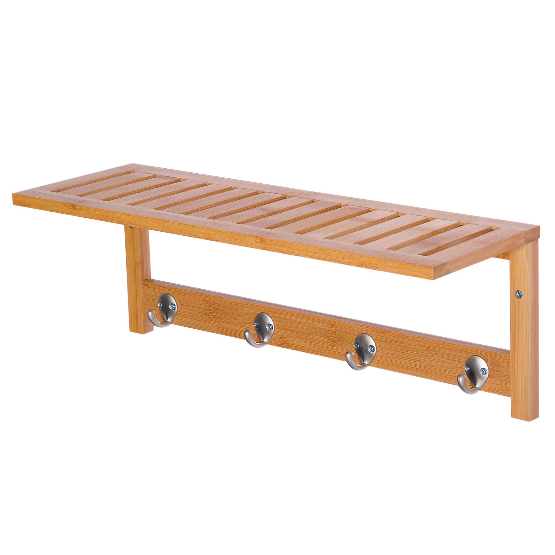 Porte-manteau mural penderie murale étagère 50L x 16l x 17,5H cm 4 patères kit fixation fourni bambou naturel