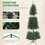 Sapin de Noël artificiel 180 cm, arbre de Noël fin avec 250 lumières, 899 pointes, support en métal pliable, vert