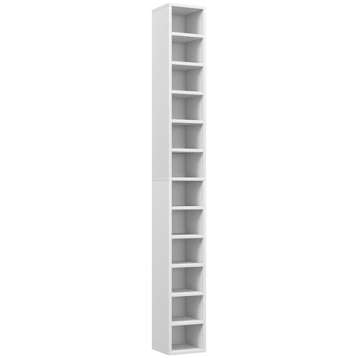 Estantería para CD y DVD con 12 compartimentos, capacidad máx. 204 CD, 21 x 20 x 175 cm, blanco