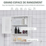 Wandschrank, Badezimmermöbel mit verstellbarem Einlegeboden, Doppeltür und offenem Fach, 60 x 20 x 70 cm, weiß