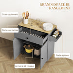 Desserte de cuisine sur roulettes, Îlot central cuisine tiroir étagère réglable support à épices et porte-serviette gris
