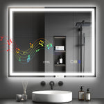 Miroir salle de bain LED bluetooth 80 x 100 cm interrupteur tactile lumière réglable 3 couleurs anti-buée mémoire argent