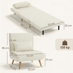 3-in-1 slaapfauteuil, eenpersoons slaapstoel, 5-standen rugleuning, van stof met kussen, crème