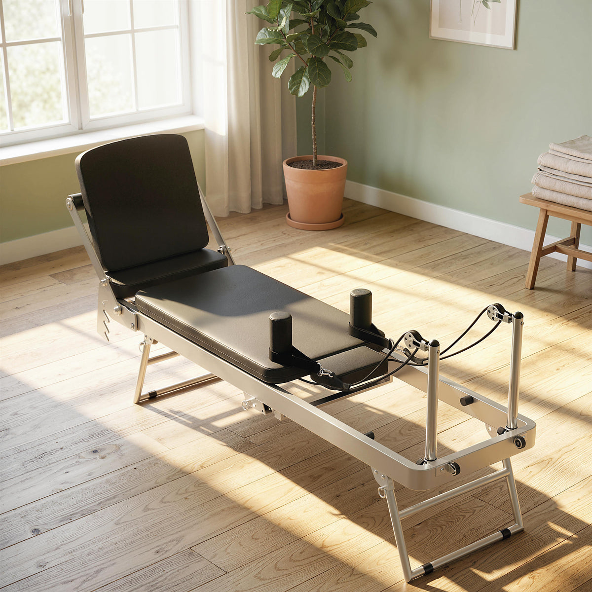 Máquina Reformer de Pilates Plegable Sistema Híbrido 4 Resortes & 5 Cuerdas Silencioso Acero 195 x 56 x 88 cm Blanco