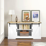 Buffet meuble de rangement avec 2 portes coulissantes étagères réglables 150l x 40P x 72H cm en bois blanc chêne