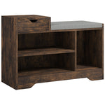 Meuble et Banc à Chaussures, 1 Tiroir et 3 Compartiments, Capacité 5 Paires, MDF, 76,5 x 30 x 52 cm, Marron