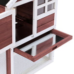 Clapier cage à lapins multi-équipé : niche supérieure avec rampe, plateau excrément, fenêtre + enclos  extérieur sécurisé 2 portes 123,5L x 62,6l x 92,5H cm rouge brique