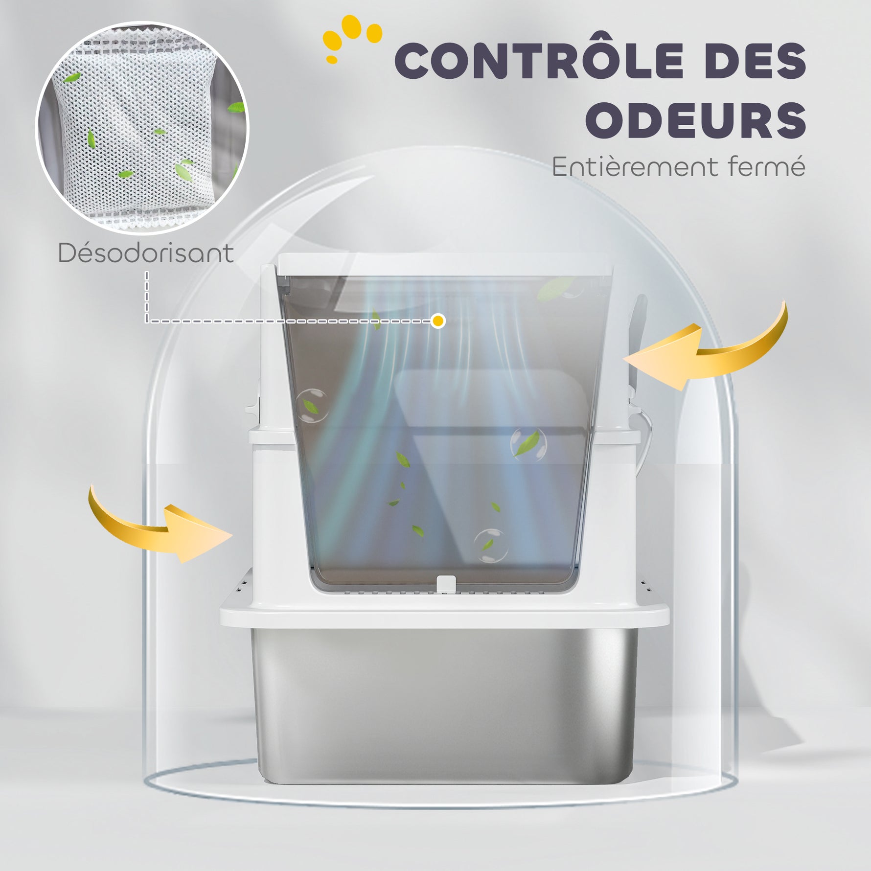 Bac à litière pour chat fermé, maison de toilette pour chat en acier inoxydable, 60,2 x 40,2 x 43,7 cm, gris clair