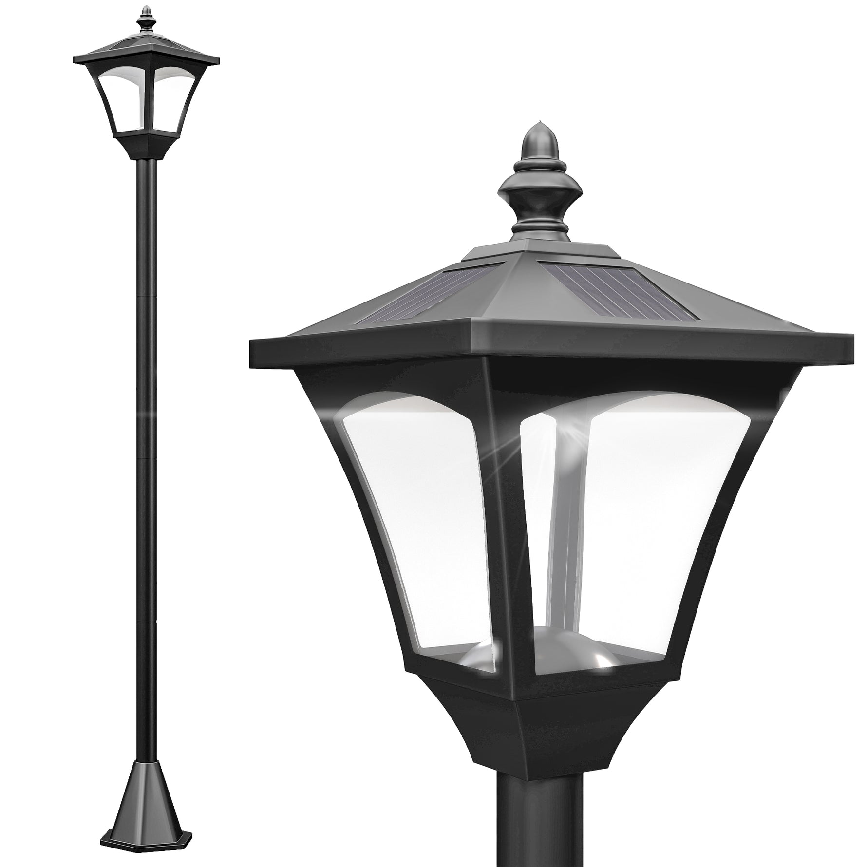 Luminaire extérieur lampadaire sur pied solaire lampadaire lanterne classique LED 30 Lm dim. 15L x 15l x 120H cm noir