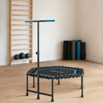 Trampoline de fitness 114 cm, cordes élastiques, poignée réglable 3 positions, trampoline d'exercice silencieux, bleu